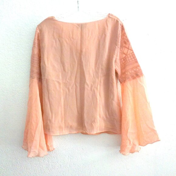 The Look Luxe, Peach long flare sleeve shirt, with embroidery details, 100% silk - Picture 6 of 7